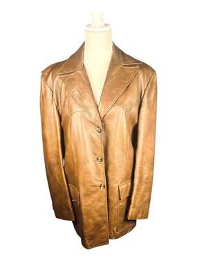 Vintage Scully Western Leather Car Coat Blazer Cognac Brown Mens 40 USA